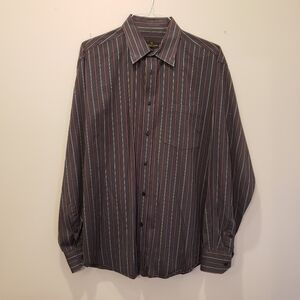 Bugatchi Uomo Shirt Mens Large Blue Vertical Stripes Long Sleeve Button Down